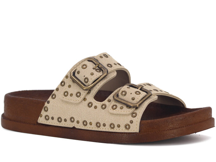 Apella Zenne 495-15 Troya Çift Toka Kutulu Günlük Terlik Bej - Apella