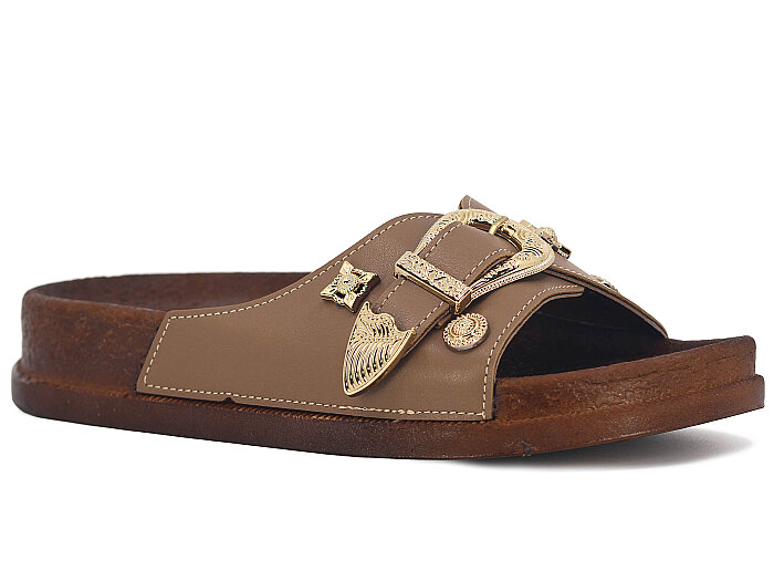 Apella Zenne 495-18 Troya Tek Toka Kutulu Günlük Terlik Camel - Apella