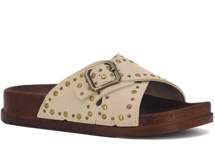 Apella Zenne 495-6 Troya Çapraz Tokalı Kutulu Günlük Terlik Bej - 1