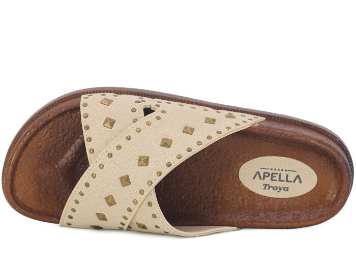 Apella Zenne 495-8 Troya Çapraz Tokalı Kutulu Günlük Terlik Bej - Apella (1)