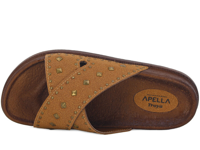 Apella Zenne 495-8 Troya Çapraz Tokalı Kutulu Günlük Terlik Camel - Apella (1)