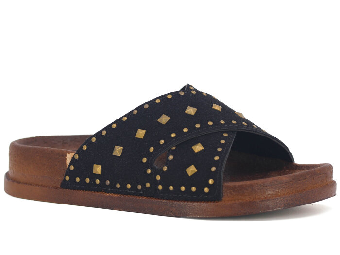 Apella Zenne 495-8 Troya Çapraz Tokalı Kutulu Günlük Terlik Siyah - Apella