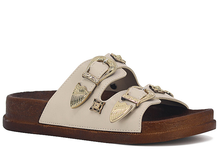 Apella Zenne 495-9 Troya Çift Toka Kutulu Günlük Terlik Bej - 1