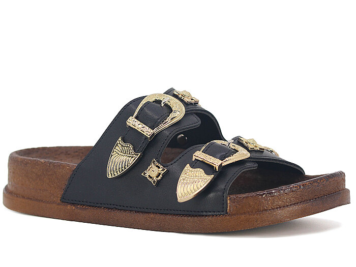 Apella Zenne 495-9 Troya Çift Toka Kutulu Günlük Terlik Siyah - Apella