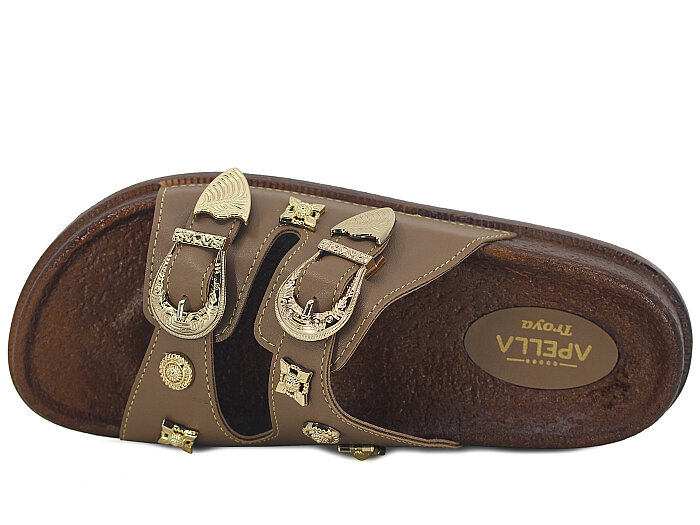 Apella Zenne 495-9 Troya Çift Toka Kutulu Günlük Terlik Vizon - 2