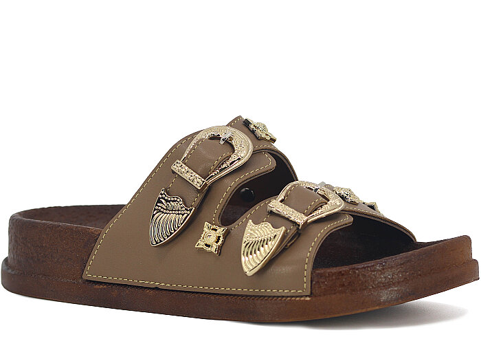 Apella Zenne 495-9 Troya Çift Toka Kutulu Günlük Terlik Vizon - 1