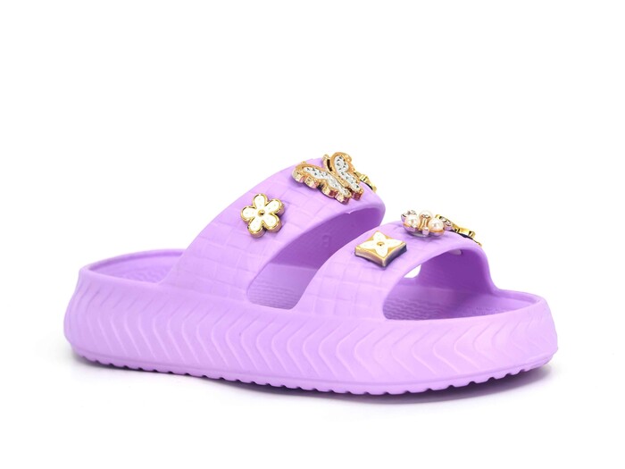 Apella Filet E300-13 Örgülü Taşlı Lux Eva Terlik Lila - Apella