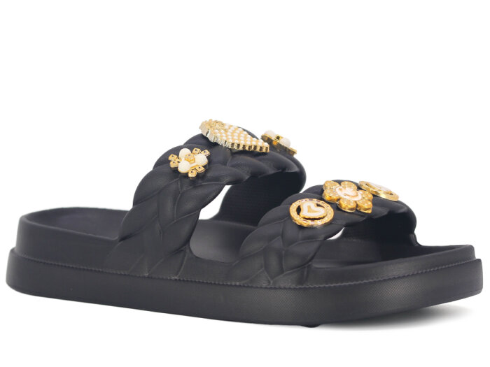 Apella Zenne E800-22 Karmen Üç Emojili Lux Eva Terlik Taşlı Siyah - 1