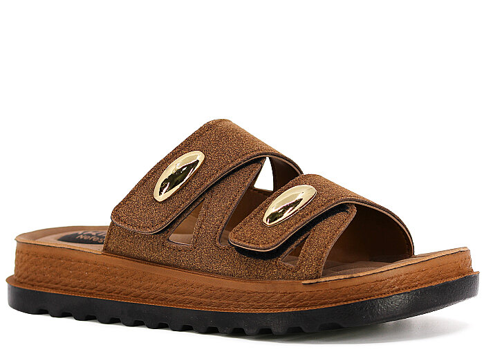 Apella Zenne Nefes 467-30 Cırtlı Çift Bantlı Kutulu Günlük Terlik Kahve - Apella
