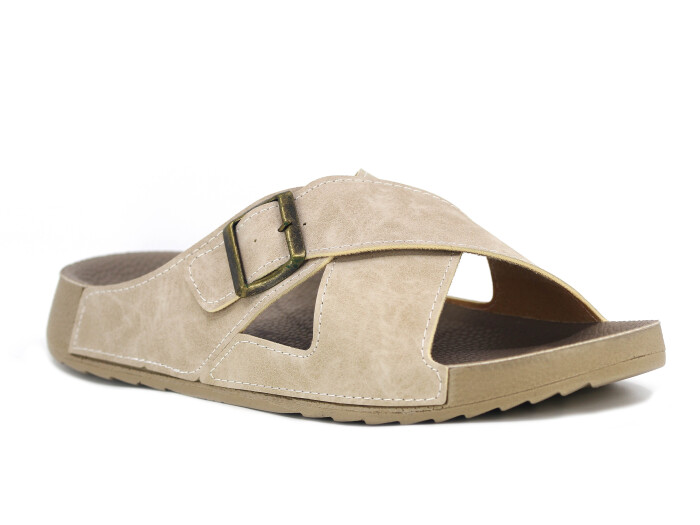 Aris Merdane 20001 Çapraz Tokalı Monta Spor Taban Kutulu Günlük Terlik Bej - Aris