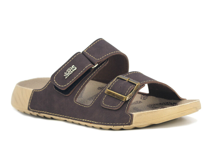 Aris Merdane 20054 Cırtlı Tokalı Monta Spor Taban Kutulu Günlük Terlik Kahve - 1