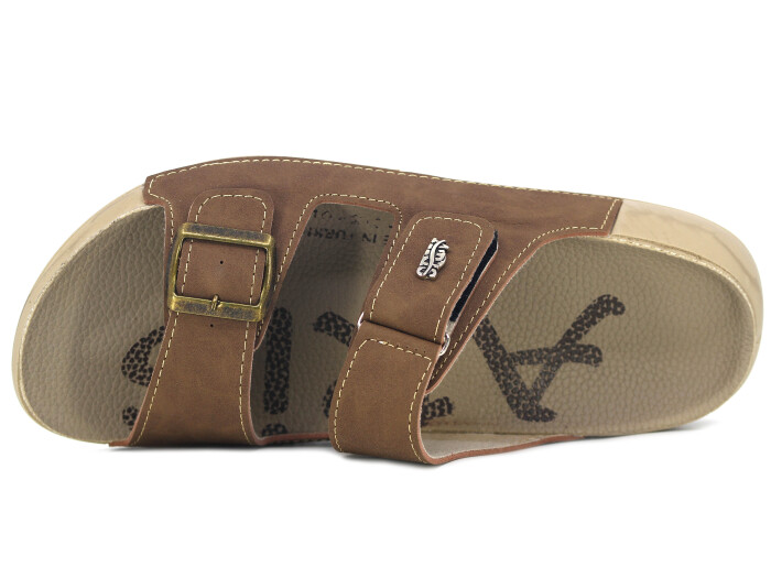 Aris Merdane 20054 Cırtlı Tokalı Monta Spor Taban Kutulu Günlük Terlik Vizon - 2