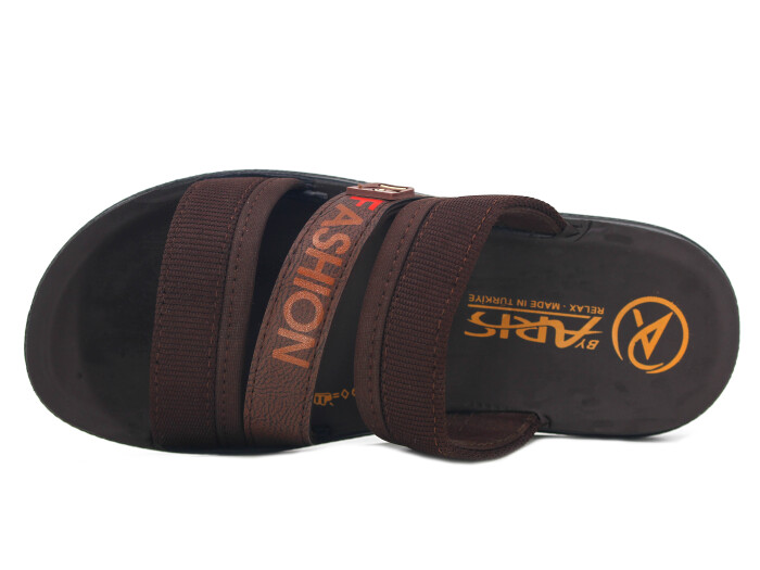 Aris Merdane 420 Üç Bant Fashion Poşetli Günlük Terlik Kahve - Aris (1)