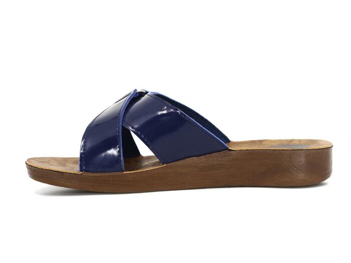 Aris Zenne 5052 Cırtlı Çapraz Poşetli Günlük Terlik Lacivert Rugan - 2