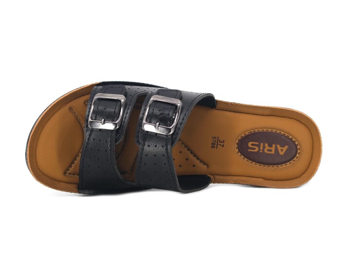 Aris Zenne 5752 Çift Toka Pedli Günlük Terlik Siyah - Aris (1)