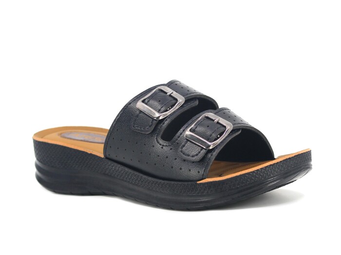 Aris Zenne 5752 Çift Toka Pedli Günlük Terlik Siyah - Aris