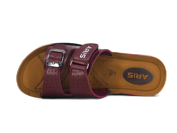 Aris Zenne 5753 Cırtlı Tokalı Pedli Günlük Terlik Bordo - Aris (1)