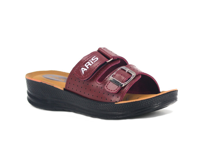 Aris Zenne 5753 Cırtlı Tokalı Pedli Günlük Terlik Bordo - Aris