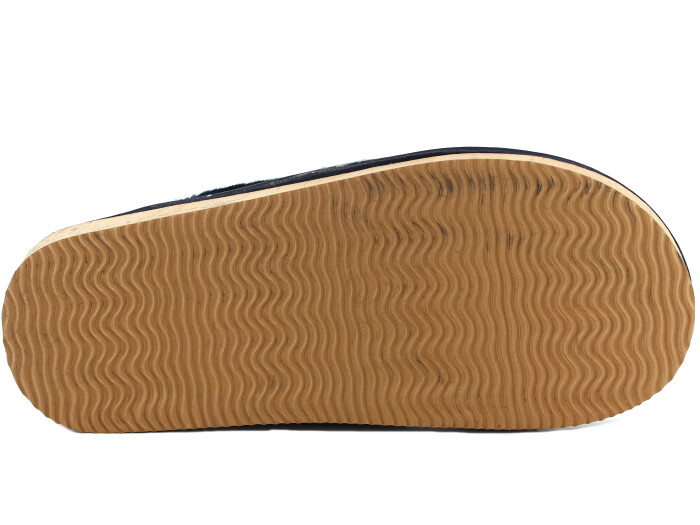 Auris Merdane Kürklü Deri Ev Terliği Siyah - 3