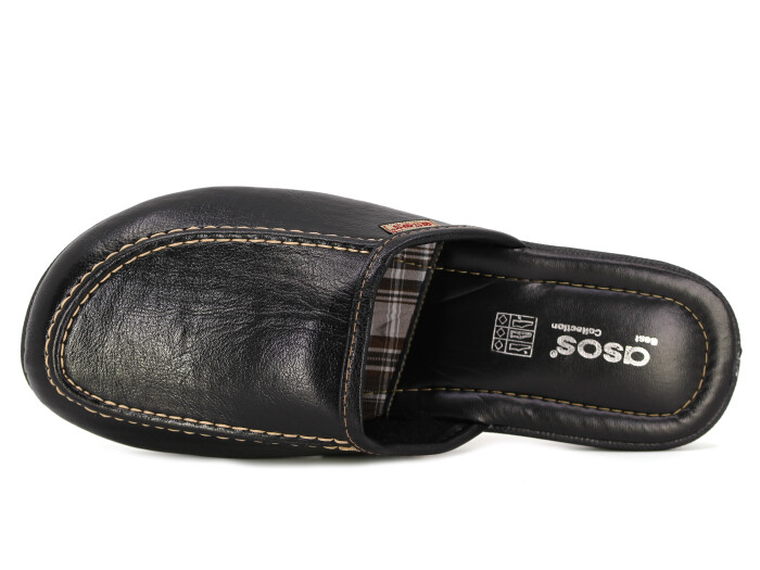 Asos Merdane AS001** Büyük Beden Deri Kışlık Ev Terliği Siyah - 2