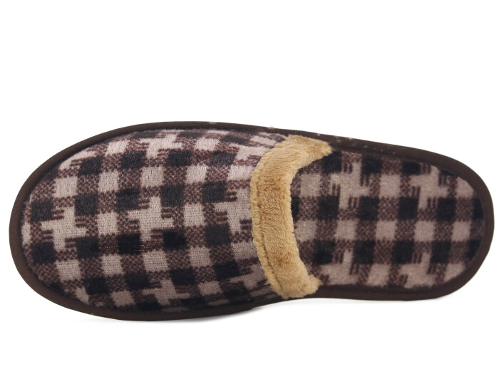 Auris Merdane İthal Lüx Çanak Terlik Ekose Kahve - 2