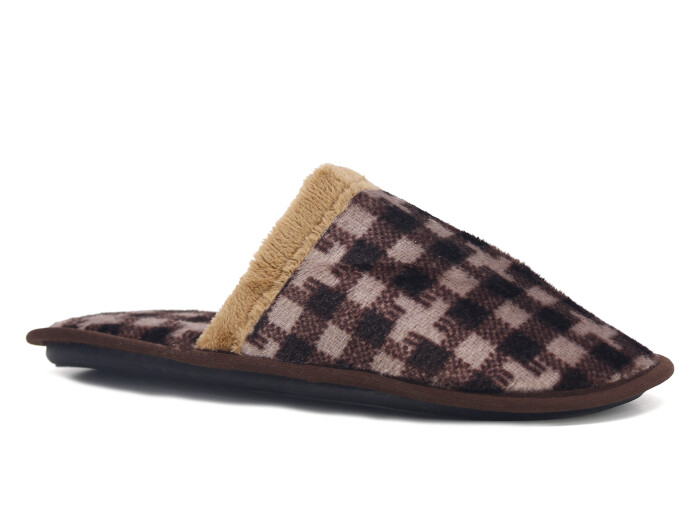 Auris Merdane İthal Lüx Çanak Terlik Ekose Kahve - 1