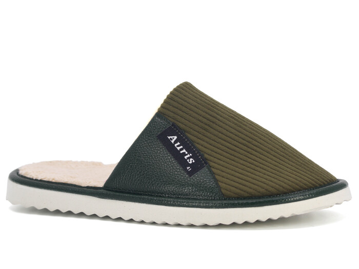 Auris Merdane SM Kadife Deri Ev Terliği Haki - Auris