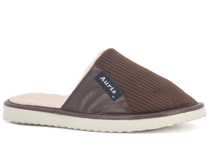 Auris Merdane SM Kadife Deri Ev Terliği Kahve - 1