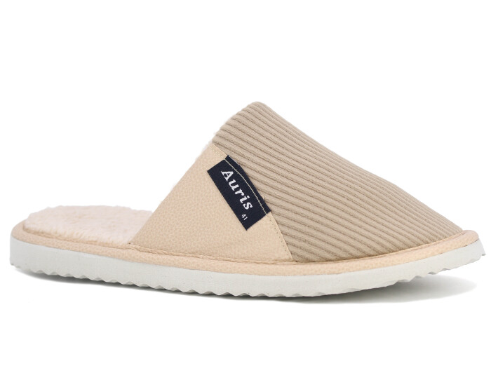 Auris Merdane SM Kadife Deri Ev Terliği Krem - 1