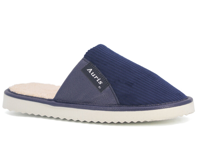 Auris Merdane SM Kadife Deri Ev Terliği Lacivert - Auris