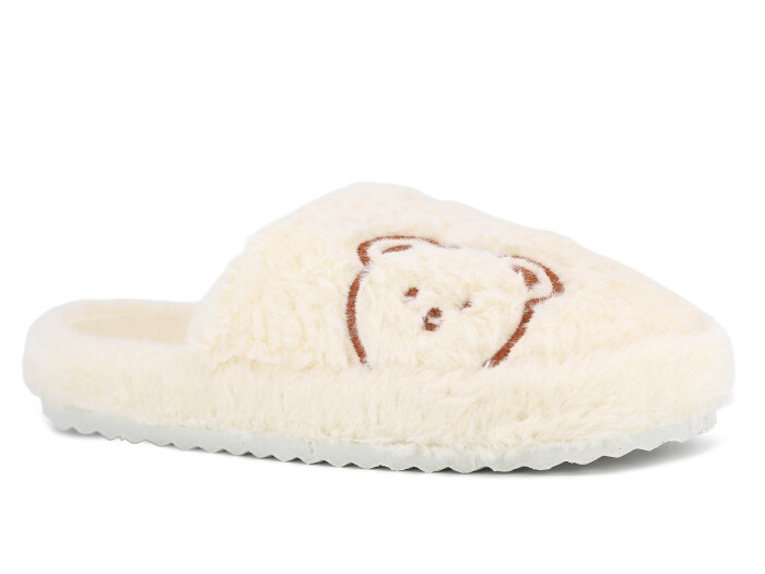 Auris Zenne 127 Yandan Ayıcıklı Kapalı Ev Terliği Ekru - Auris