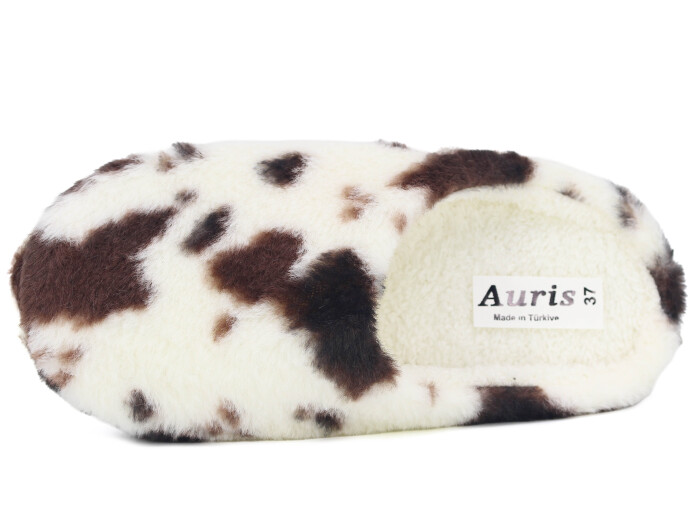 Auris Zenne Termo Taban E Dalmaçyalı Kapalı Gondol Ev Terliği Beyaz - Kahve - Auris (1)