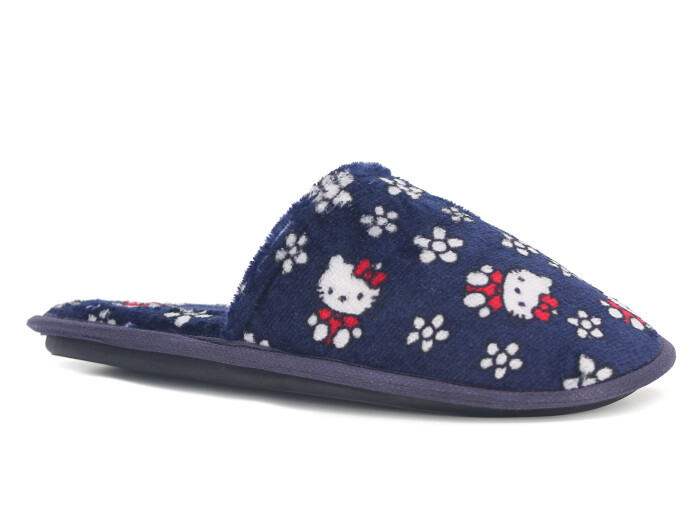 Auris Zenne Kadife Çanak Terlik Kedili Lacivert - 1