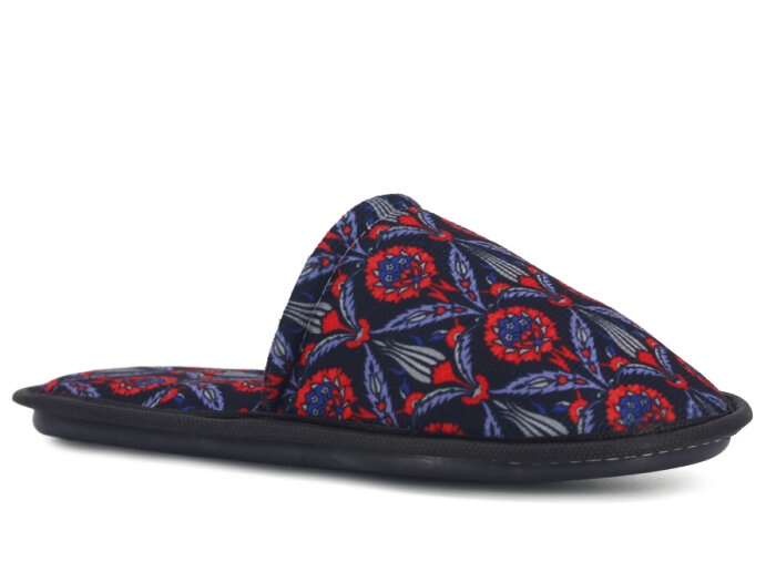 Auris Zenne Kadife Çanak Terlik Mavi - Kırmızı - 1