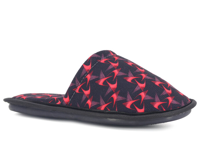 Auris Zenne Kadife Çanak Terlik Siyah - Kırmızı - Auris