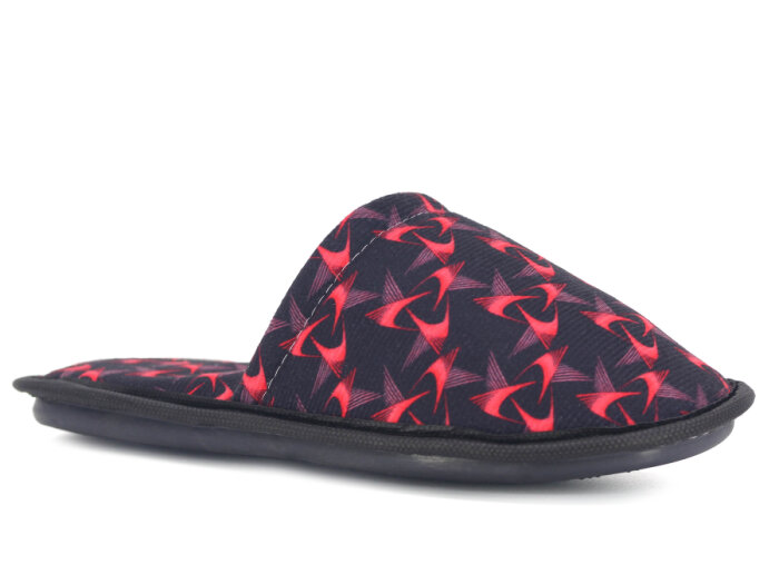 Auris Zenne Kadife Çanak Terlik Siyah - Kırmızı - 1