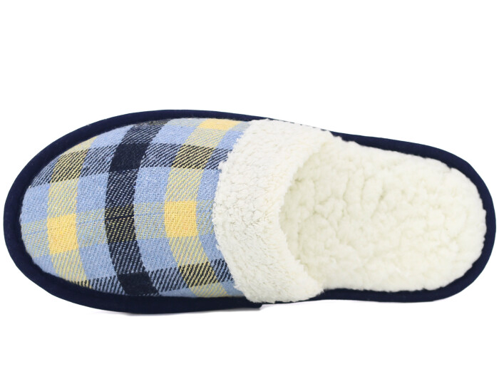 Auris Zenne Kürk Ev Terliği Ekose Lacivert - Auris (1)