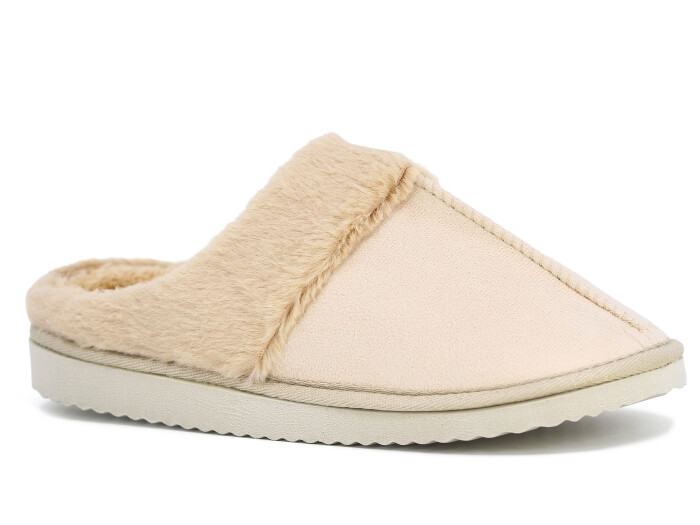 Auris Zenne Kürklü Gondol Ev Terliği Bej - Auris