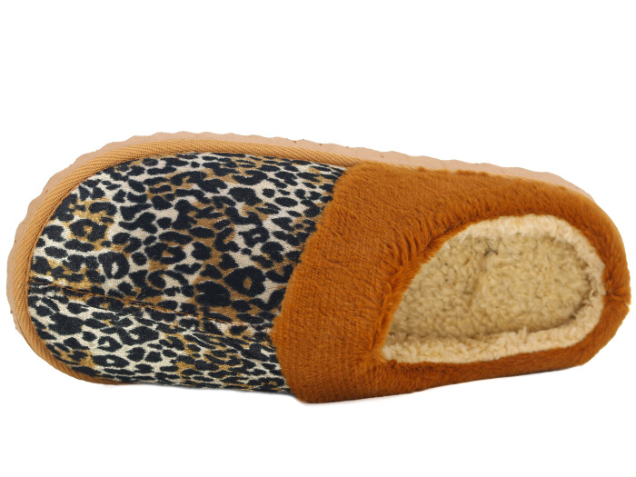 Auris Zenne Kürklü Gondol Ev Terliği Leopar Kahve - Auris (1)