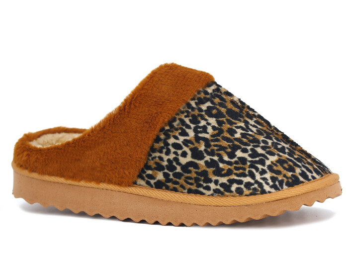 Auris Zenne Kürklü Gondol Ev Terliği Leopar Kahve 