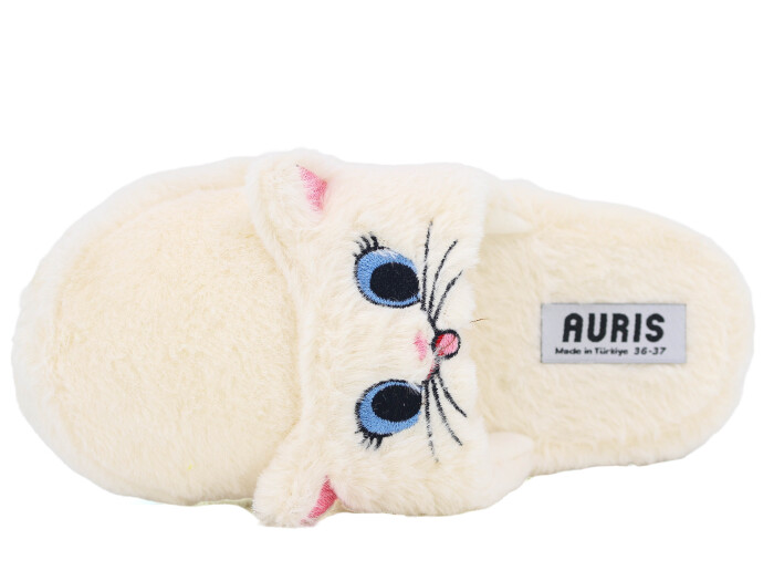 Auris Zenne MY Hayvanlı Kapalı Ev Terliği Kedili Ekru - Auris (1)