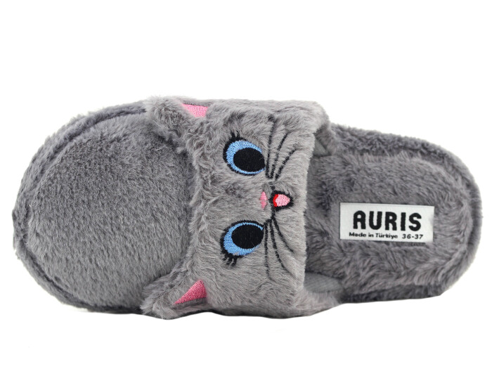 Auris Zenne MY Hayvanlı Kapalı Ev Terliği Kedili Füme - Auris (1)