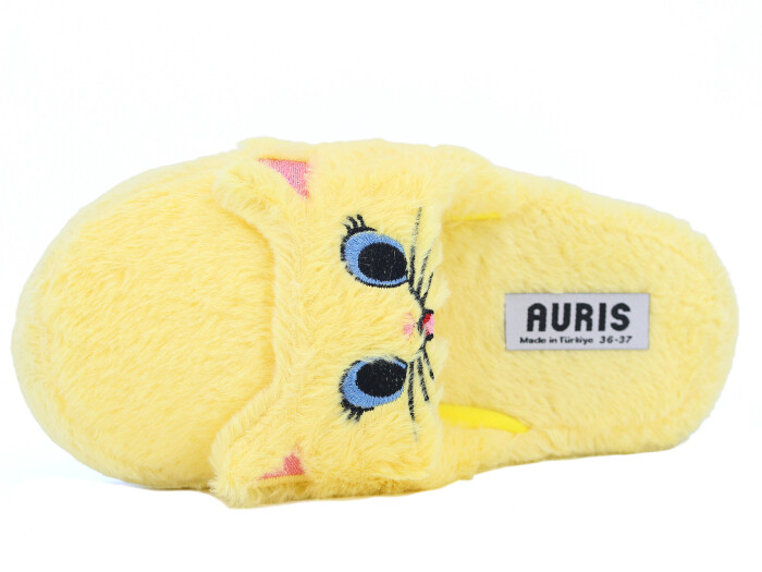 Auris Zenne MY Hayvanlı Kapalı Ev Terliği Kedili Sarı - Auris (1)