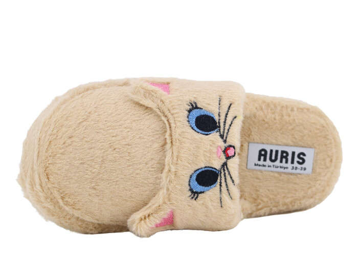 Auris Zenne MY Hayvanlı Kapalı Ev Terliği Kedili Vizon - Auris (1)