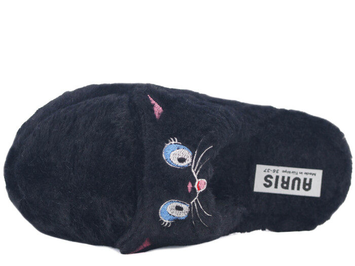 Auris Zenne MY Hayvanlı Kapalı Ev Terliği Kedili Siyah - Auris (1)