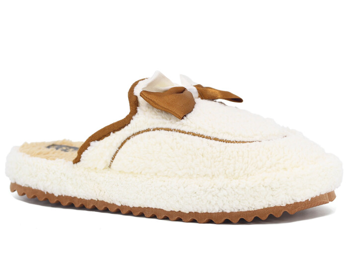 Auris Zenne PW Fiyonklu Peluş Ev Terliği Beyaz - Auris