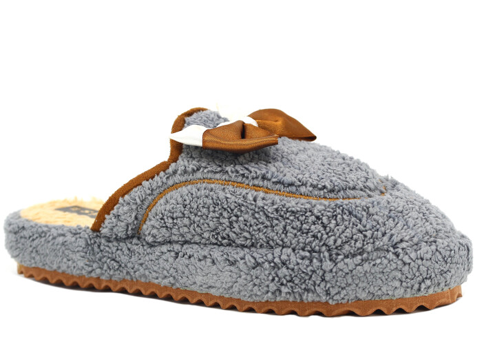 Auris Zenne PW Fiyonklu Peluş Ev Terliği Gri - Auris