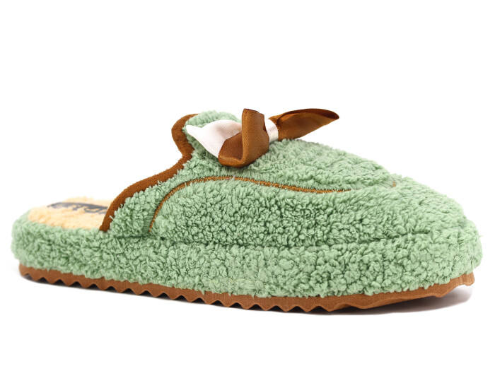 Auris Zenne PW Fiyonklu Peluş Ev Terliği Yeşil - Auris