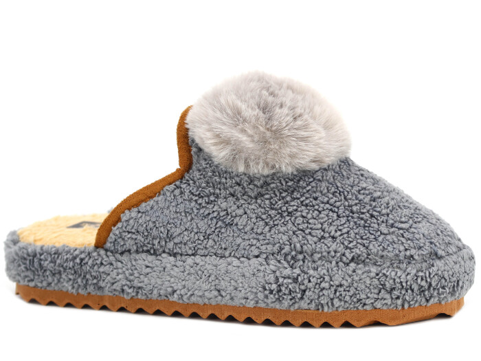 Auris Zenne PW Ponpon Peluş Ev Terliği Gri - Auris