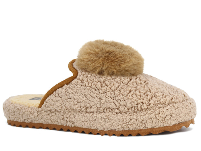 Auris Zenne PW Ponpon Peluş Ev Terliği Kahve - Auris